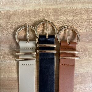 Set of 3 leather belts with gold buckles NWOT
